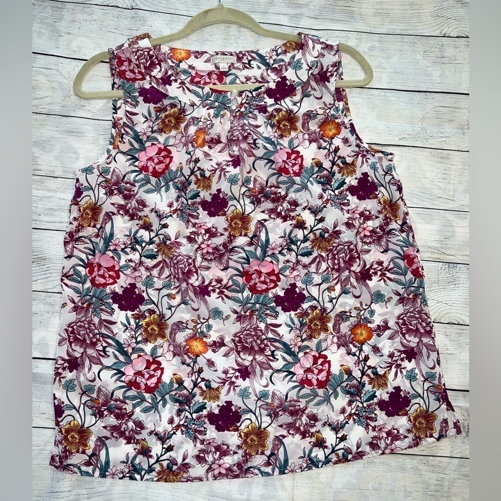 TALBOTS Floral Tank Blouse 2 Button Front w/Key Hole Size Small